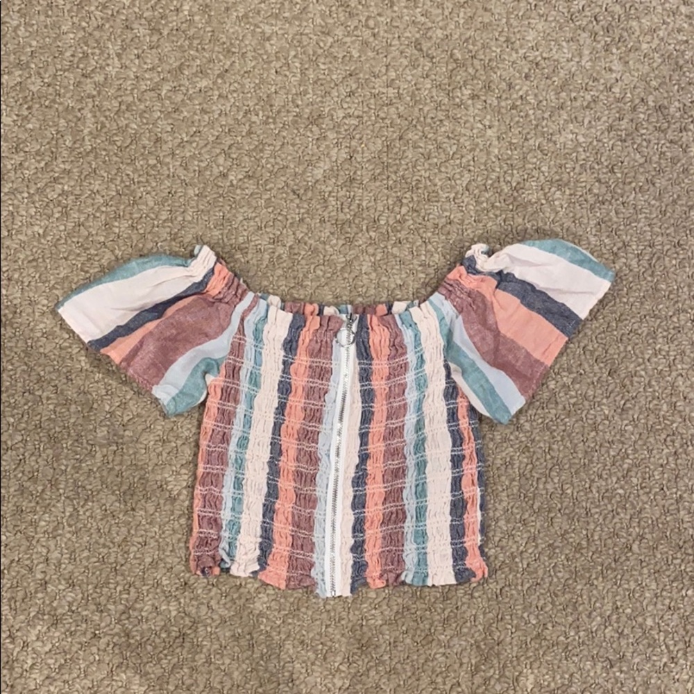 American eagle smocked off the shoulder crop top